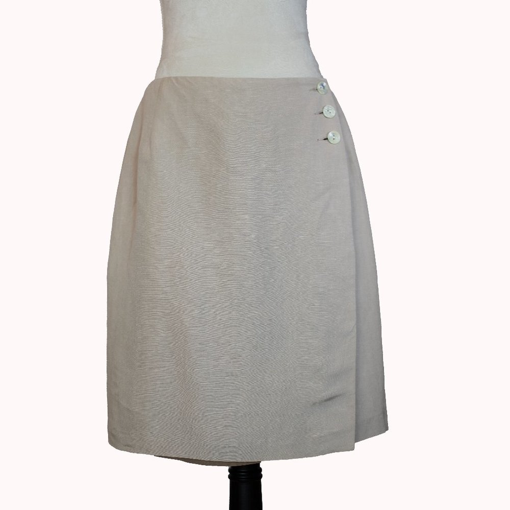 BALDANZA STUDIO Vintage Wrap Knee-length Button Skirt Beige Silk blend Size 12P
